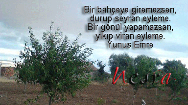 Bir bahçeye giremezsen, durup seyran eyleme. Bir gönül yapamazsan, yıkıp viran eyleme. Yunus Emre